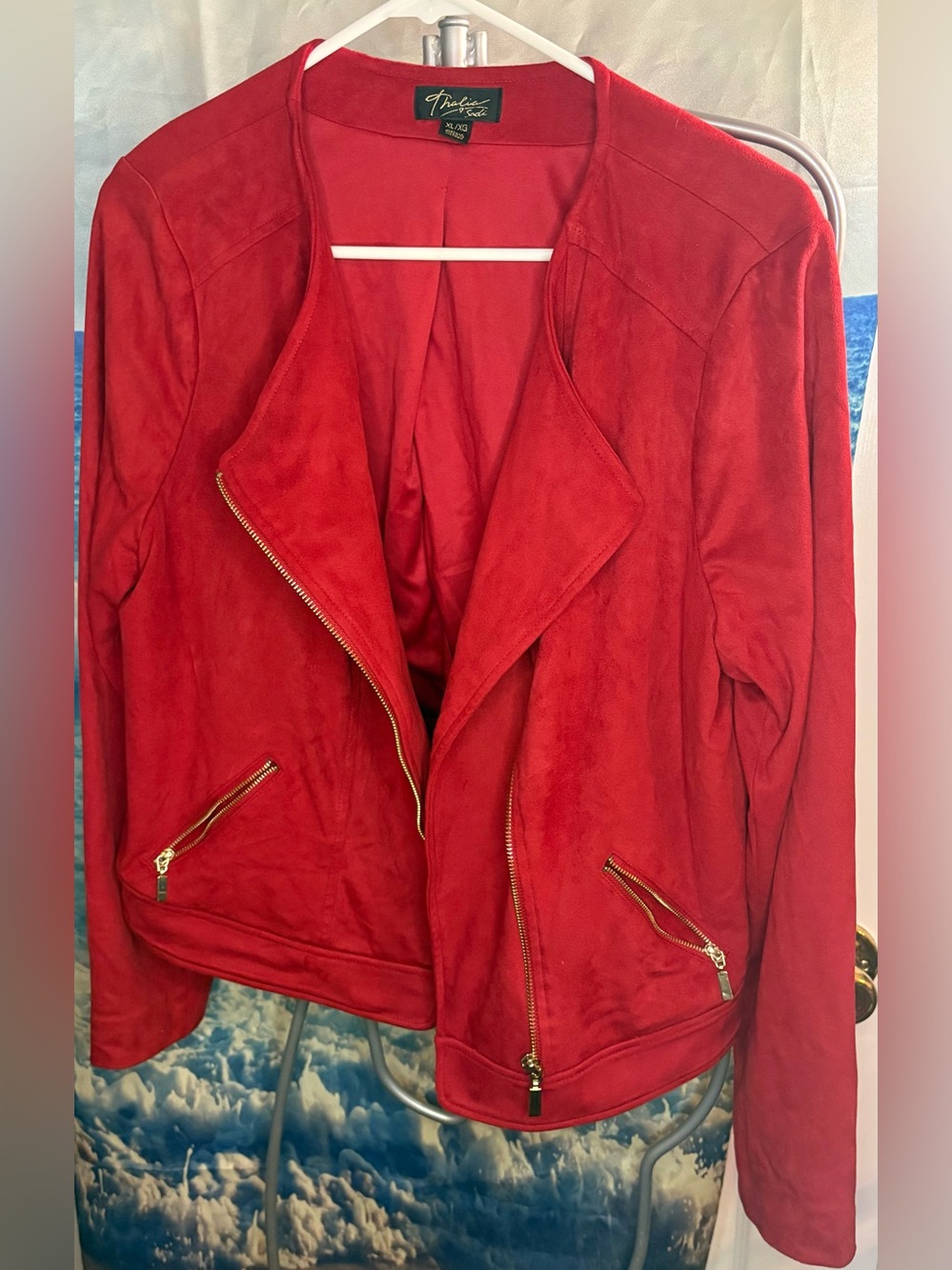 Business Casual Dressy Red Faux Suede Moto Jacket